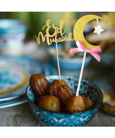 6pcs Crescent Moon Glitter Cupcake Toppers - Cake Decorations - Party Decor Celebration Ramadan Eid Cake Decorations - Buy Online on GoSupps.com
