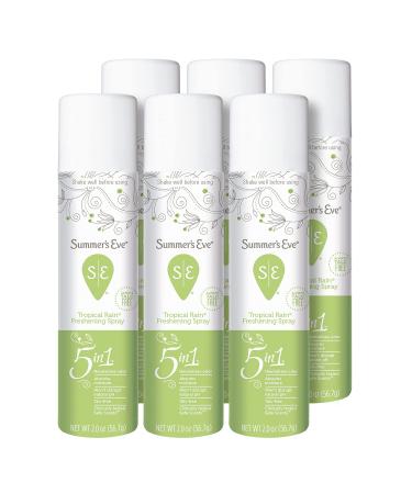Summer's Eve Freshening Spray, Tropical Rain, pH Balanced, Dermatologist & Gynecologist Tested, 12 Ounce, Pack of 6