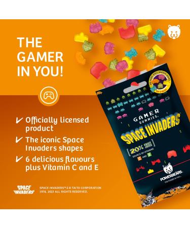 Powerbears Space Invaders Gummy Bears - 20% Fruit Juice Vitamins 6 Flavors | 8-Pack (50g Each) - Buy Internationally - Buy Online on GoSupps.com