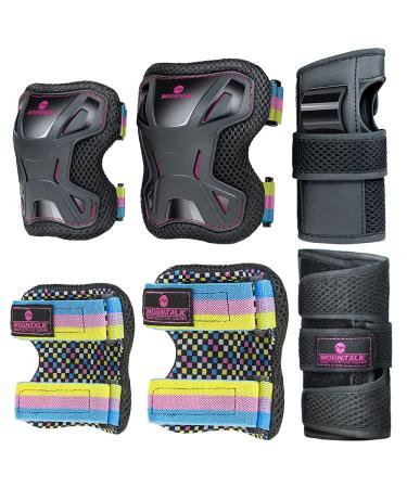 MOUNTALK Knee Pads for Kids/Toddler, Boys and Girls Skate Pads Protective Gear Set with Elbow Pads, Wrist Guards and Knee Pads Rainbow M Size for 5-14 Years Old