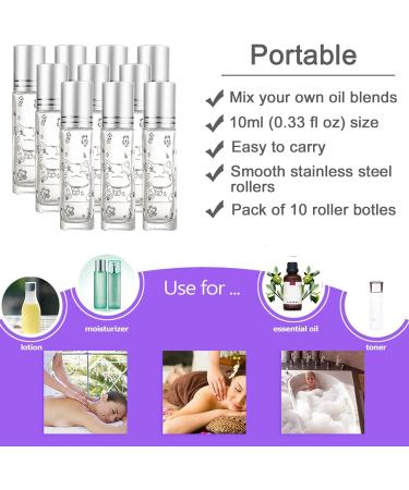 Alledomain 10Pcs 10ml Essential Oils Roller Bottles Clear Glass Roll on Bottles with Lucky Cat Pattern & Stainless Steel Roller & Silver Cap for Aromatherapy - Include Label Dropper & Opener - Buy Online on GoSupps.com