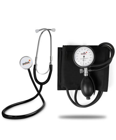 Pulox flat-head stethoscope & manual blood pressure monitor (aneroid sphygmomanometer) in the set with bag set: aneroid blood pressure monitor + stethoscope