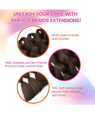 Silk-co 3 Pieces Braiding Hair Ombre Afro Twist Braid Hair Extensions Crochet Box Synthetic Jumbo Braids 24inch 300g-Medium Brown Twist Medium Brown - Buy Online on GoSupps.com