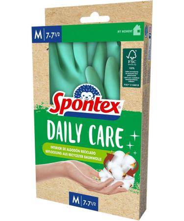 Spontex Daily Care Household Gloves | 100% FSC-Certified Latex | Recycled Cotton Lining | Size M (7-7.5) | Ideal for Plaster & Care Work - Buy Internationally! - Buy Online on GoSupps.com
