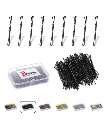 Biribila Bobby Pins 150 Pcs Black 5cm Long Hair Grips with Storage Box Thicker & Strong Kirby Grips for All Type of Hairs Hair Pins for Hair Styling & Make UP (Black)