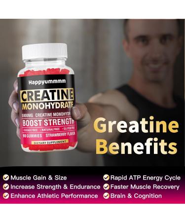 Creatine Monohydrate Gummies 5000mg - Muscle Strength & Energy Boost - 90 Count Strawberry Chewables for Men & Women - Pre-Workout Supplement - Buy Online on GoSupps.com