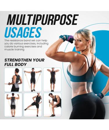 Resistance Bands Weight Building Kit - 12 Elastic Bands 150 lbs for Yoga, Calisthenics, Crossfit - Home Gym Muscle Bands with Anklets and Door Grip 300 lbs - Buy Online on GoSupps.com