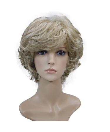 Wiginway Short Layered Shaggy Wavy Wigs Full Synthetic Bob Capless Wigs for White Women Blonde with Highlights L16-613