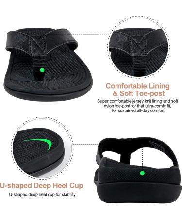 Everhealth Women's Orthotic Flip Flops - Arch Support Sandals for Plantar Fasciitis & Flat Feet - Black (Size 8) - Buy Online on GoSupps.com