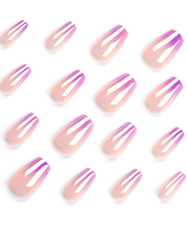 Mouyouglow Press-On Nails - Short Ballerina Nude Gradient Purple Glaze | Artificial Nails with Nail Glue - Natural Ombre Purple Fingernails (W5) - Shop Internationally! - Buy Online on GoSupps.com