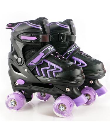 Kids Roller Skates for Girls Ages 6-12 - Adjustable Kids Skates Youth Wheels Light up Black&Purple Black&Purple M - Big Kid(1-4)