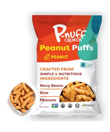 P-nuff Crunch Baked Peanut Puffs - Healthy Low Carb Peanut Butter Puffs Complete Vegan Protein Low FODMAP Gut-Friendly Gluten Free as Seen on Shark Tank - Roasted Peanut 1oz Bag (Pack of 12)