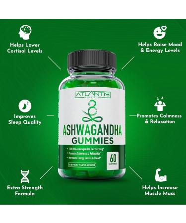 Atlantis Nutrition Ashwagandha Gummies - 1500 MG Per Serving - Promotes Calmness Improves Mood Boosts Energy Levels & Strengthens Immune System - Formulated with Vitamin D & Zinc - Vegan | 60 Count - Buy Online on GoSupps.com