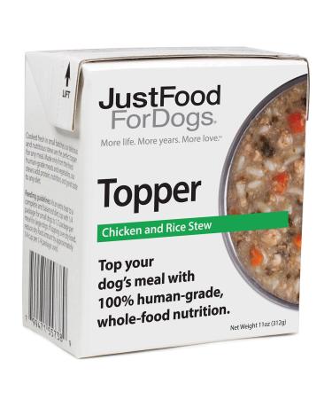 JustFoodforDogs Dog Food Toppers - 12 Pack (11 oz), Wet Dog Food Toppers with Human Grade, Grain Free and Whole-Food Ingredients for Small and Large Pets Chicken & Rice Stew