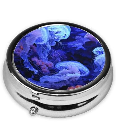 Cute Purple Jellyfish Portable Metal Pill Box | Round Mini with 3 Compartments | Travel Essential for Small Pills - Black - Buy Online on GoSupps.com