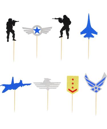 Arthsdite 24Pcs Military Cupcake Toppers Air Force Army Navy Fighter Plane Soldier Airplane Medal Cupcake Picks for Military Emblem Theme Wedding Birthday Party Cake Decorations Supplies - Buy Online on GoSupps.com