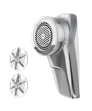 MR.SIGA Fabric Shaver and Lint Remover Battery Operated Portable Lint Shaver with LED Lights 2 Replaceable 6-Leaf Blades Cream/Gray