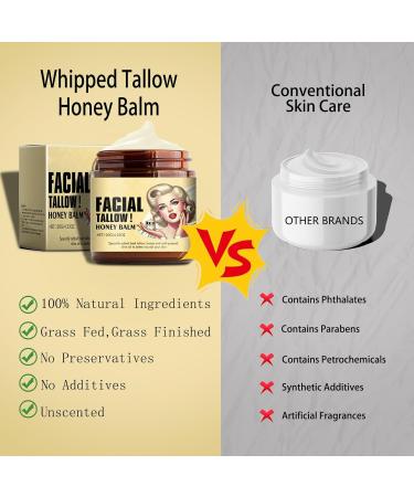 Whipped Beef Tallow and Honey Balm | 100% Grass Fed Tallow Skin Care | Unscented Moisturizer for Face & Body | Natural Lotion for All Skin Types (4oz - Buy Online on GoSupps.com