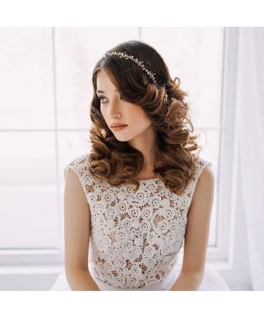 Gold Wedding Hair Accessories with Purple Crystal Pearl Leaves Headband - Bridal Headpieces for Women and Girls - Buy Online on GoSupps.com