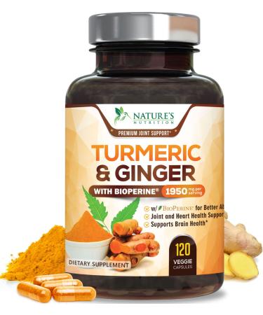 Turmeric Curcumin with Bioperine Ginger 1950mg - Natural Joint  Healthy Inflammatory Support with 95 Curcuminoids for Max Potency  Absorption Natures Nutrition Turmeric Supplement - 120 Capsules 120 Count (Pack of 1)