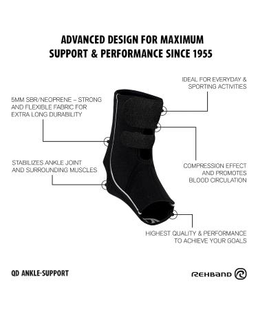 Rehband Ankle Brace | Neoprene Sports Ankle Support for Running & Fitness | Unisex Large Black - Buy Online on GoSupps.com