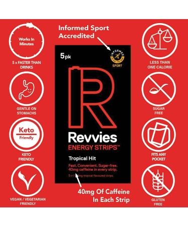 Revvies Energy Strips - Tropical Hit | 25 Strips | 40mg Caffeine | Low Calorie | Vegan - 5 x 5PK - Buy Online on GoSupps.com