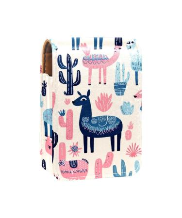 Lipstick Case Leather Lip Gloss Lipstick Organizer with Mirror Mini Lipstick Holder Bag Cartoon Animal Alpaca People R076a0ijym