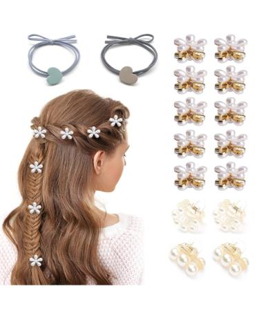 14 Pcs Cute Small Pearl Hair Claw Clips Mini Pearl Claw Clips with Flower Design  Sweet Artificial Bangs Clips Decorative Hair Accessories for Women Girls