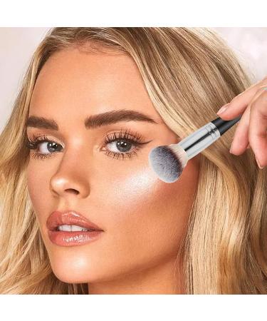 Blush Brush For Cheeks - Dual-Ended Foundation Brush - Multi-purpose Makeup Brush For Foundation Powder Liquid Concealer Cream Blush Bittu Black Handle Silver Tube - Buy Online on GoSupps.com