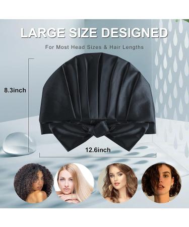 2 Pack Satin Lined Shower Caps for Women and Kids - Waterproof & Adjustable Hair Cap for Long Hair - Reusable Bath Hat - Black and Rose Red - Buy Online on GoSupps.com