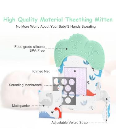 2Pack Green Dinosaur Silicone Teething Mitt | Infant Teething Mitten for Pain Relief | Safe Teething Toys for Babies 0-12 Months - Buy Online on GoSupps.com