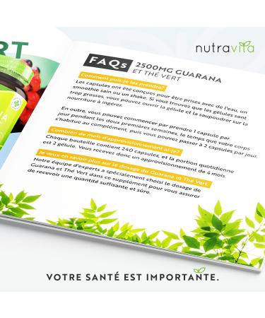 Guarana And Green Tea - High Strength Guarana 2500 mg - Natural Caffeine Source and Rich in Antioxidants - 240 Guarana Vegetable Capsules - 4 Months Supply - Made by Nutravita - Buy Online on GoSupps.com