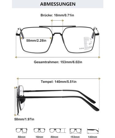 Shop Lanomi Pilot Reading Glasses - Progressive Multifocal Blue Light Filter Metal Frame Black 4.0x | Ideal for Men - Buy Online on GoSupps.com