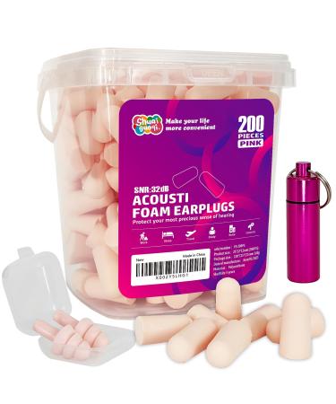 200Pcs Soft Foam Ear Plugs Sound Blocking Earplugs Slow Rebound Disposable Ear Plugs for Sleeping Noise Cancelling Snoring Shooting Study Construction-Site Travel (Pinks)