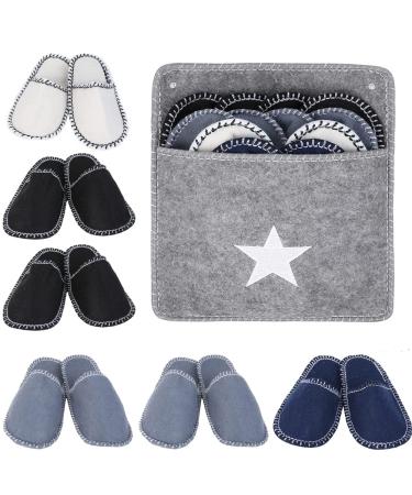 6 Pairs of Felt Guest Slippers Non-Slip Slippers Set Felt Slippers for Guests Size 36-45 with Storage Bag Ideal for Family Hotel or Travel 3 Sizes