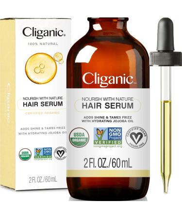 Cliganic Organic Hair Serum - Adds Shine & Tames Frizz for Dry Damaged Hair - with Hydrating Oils Jojoba Coconut - 2oz