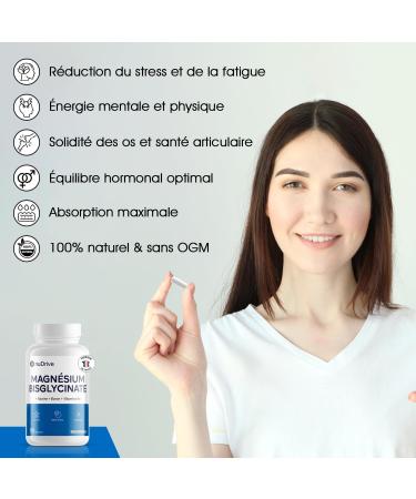 Magnesium Bisglycinate + Boron & Taurine & Vitamin B6-300mg/dose - Highly absorbable - Anti-stress/fatigue - Bone health - Hormonal balance - 100% French - 30 Day Cure - Buy Online on GoSupps.com