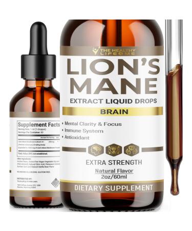 THE HEALTHY LIFE 4 ME Liquid Lions Mane Supplement | Daily Mushroom Supplement for Memory Focus & Clarity | Brain Booster | Lions Mane Tincture for Immune Support | 2 Fl oz