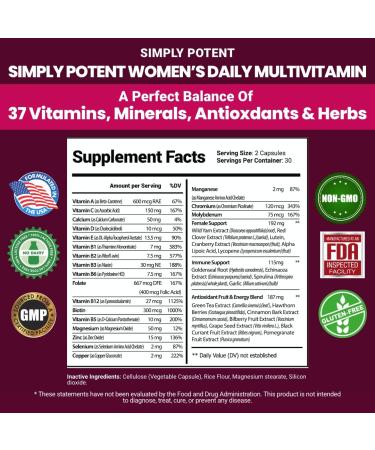 Women's Multivitamin with 37 Essential Vitamins & Minerals - Hair, Skin, Nails, Energy, and Immune Support - 60 Capsules - Buy Online on GoSupps.com