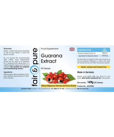 Fair & Pure - Guarana Extract - Strong - with 1200mg of Guarana per tablet - vegan - 90 tablets - Buy Online on GoSupps.com