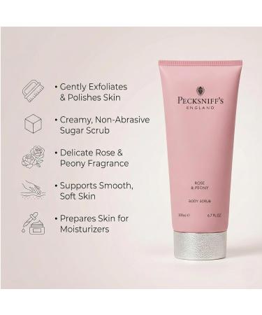 Pecksniff s Rose and Peony Body Scrub 200ml Gentle Exfoliating Body Polish with Floral Scent Creamy Sugar Scrub for Smooth Soft Skin Shower Exfoliator for Dry Dull Skin UK Bath and Body - Buy Online on GoSupps.com