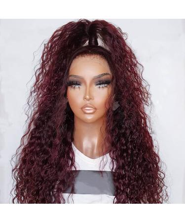 SISIFIRE Dark Burgundy Water Wave Lace Front Wig for Women - 99J Natural Curly Synthetic Hair | Heat Resistant Wet and Wavy Style in Dark Wine - Buy Online on GoSupps.com