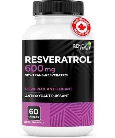 Renew Actives Resveratrol Supplement 600mg per Serving - High-Potency Antioxidant Complex with 50% Trans-Resveratrol Supports Cellular Health & Longevity - Made in Canada 60 Vegan Capsules - Buy Online on GoSupps.com