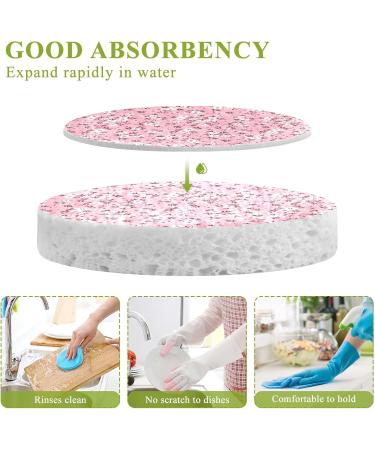 3-Pack Cleaning Kitchen Sponges Oval Pretty Flowers on Light Pink Kitchen Cellulose Dishwashing Wood Pulp Cotton - Buy Online on GoSupps.com