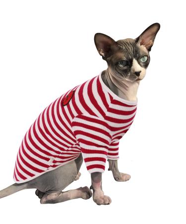 Cat cotton clothes sweater warm for sphynx hairless cat pet streak strip west shirts kitten soft jumper cat costume coat for cats/small dogs (red stripes l) l B-red stripes