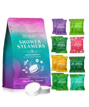 ATOANY Shower Steamers Aromatherapy for Women and Men 16 Pack 8 Scents Shower Bombs with Natural Essential Oils for Home Spa Self Care Stress Relief and Relaxation Nasal Relief Birthday Gifts