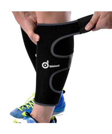 Odoland Calf Compression Sleeve Calf Brace for Calf Pain Relief Strain Sprain Tennis Leg and Calf Injury - Guard Leg and Adjustable Shin Splints Support for Sport Recovery Fitness and Running #2 Black