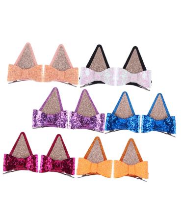 Toyvian 6 Pairs hair clips hair decoration cat ears hairpin bow hair clip girls hair barrette women hair accessories cartoon dog duckbill clip decorate issue card Miss fabric