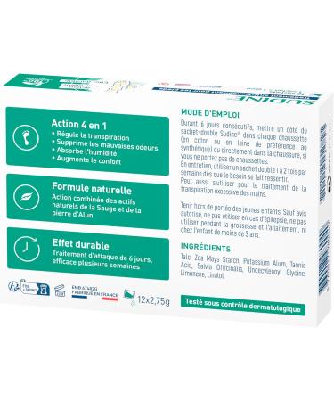 SORIFA - Pack of 40 - Sudine Powder Antiperspirant Treatment - Foot - Regulates perspiration - Absorbs - Prevents mycoses - Without aluminum salts - Made in France - Box of 6 double sachets - Buy Online on GoSupps.com