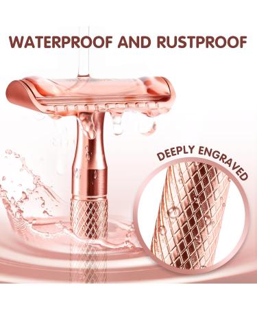 Safety Razor for Women & Men - Long Handle with 15 Stainless Steel Double Edge Blades - Rose Gold | Reduces Razor Burns - Buy Online on GoSupps.com